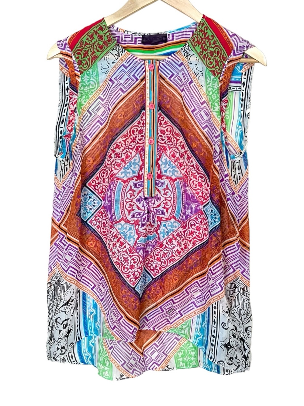 Hale Bob 100% Silk Vibrant Bohemian Geometric Mandala Tank Top Size Medium
